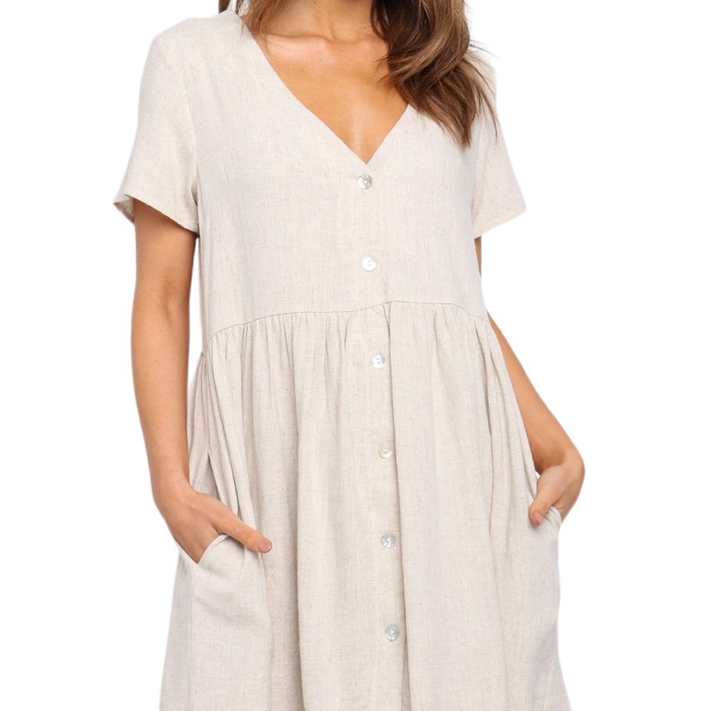 Petal & Pup Beige Front Button Mini Jessy Dress